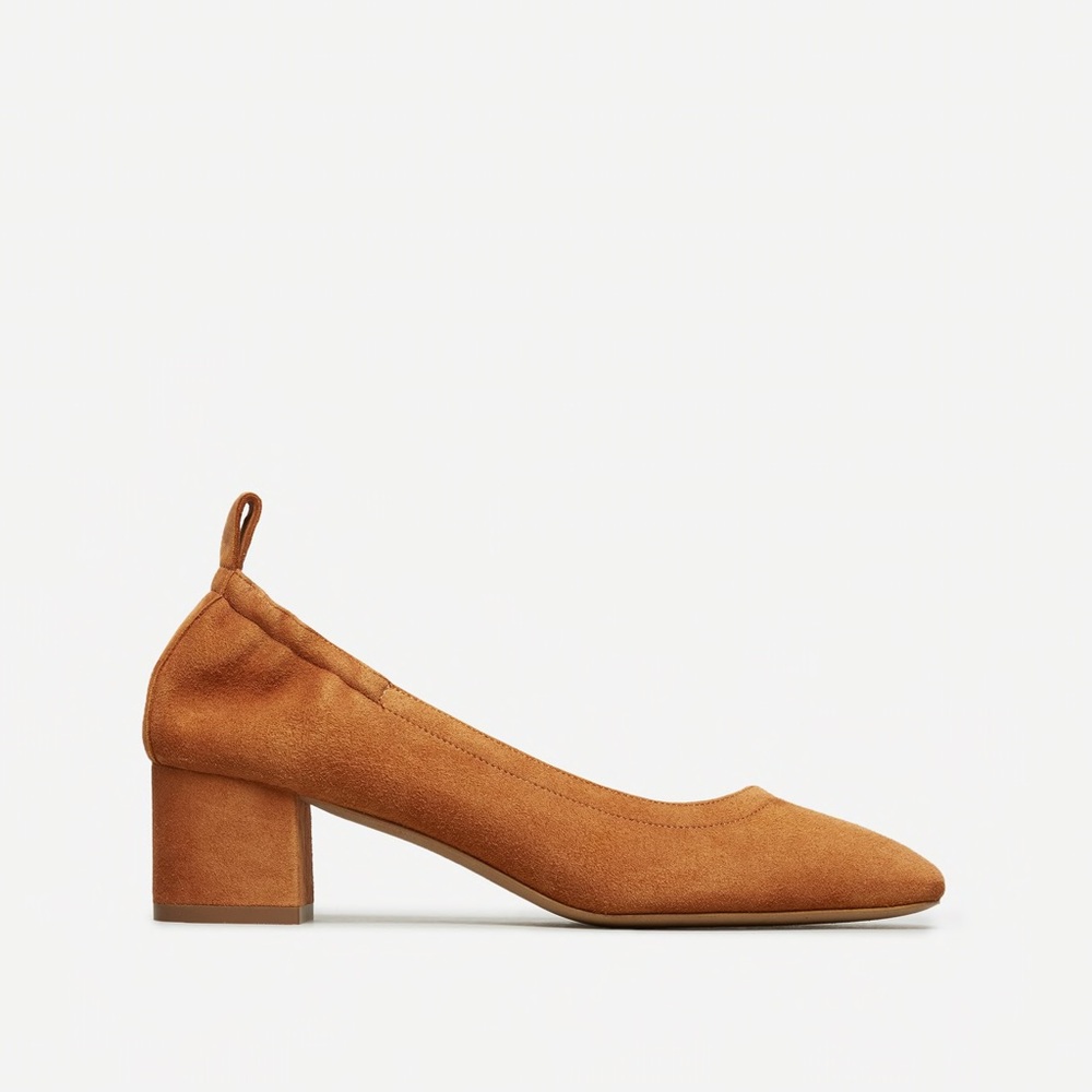 Everlane Day Heel in Cognac Suede